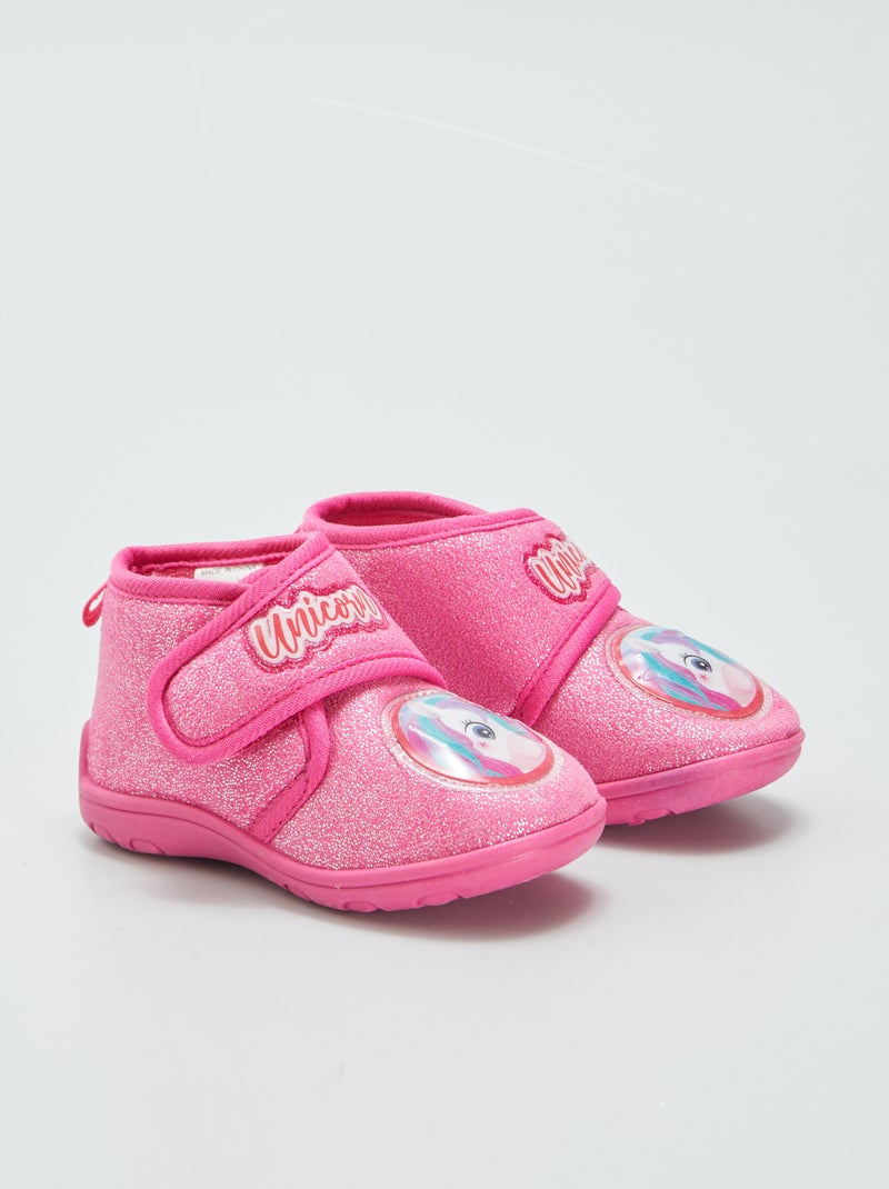 Zapatillas de casa altas con velcro ROSA - Kiabi
