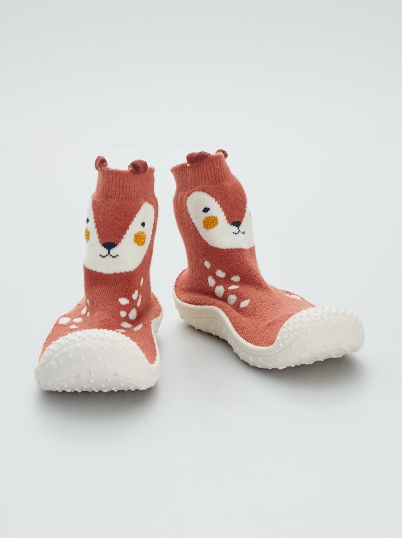 Zapatillas de casa altos estilo zorro BEIGE - Kiabi