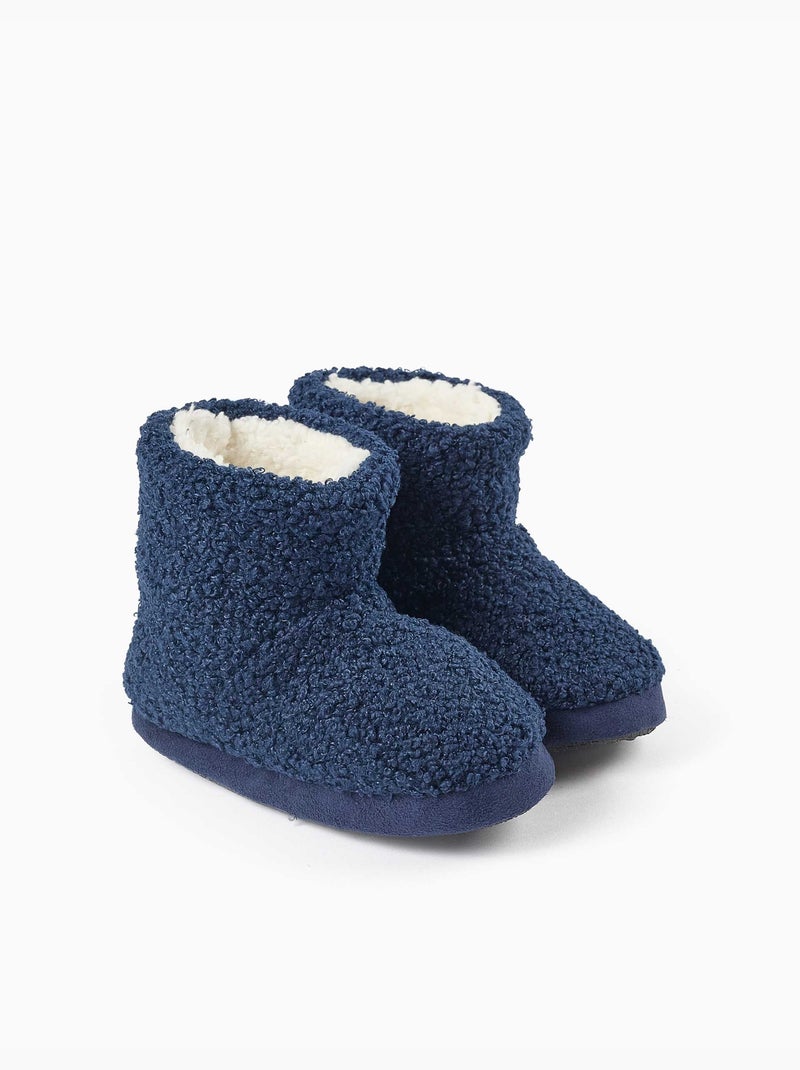 Zapatillas de casa cerradas en sherpa con suela antideslizante Azul oscuro - Kiabi