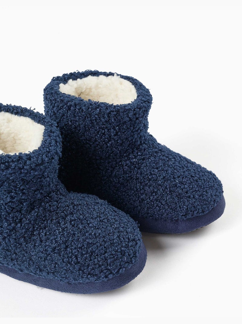 Zapatillas de casa cerradas en sherpa con suela antideslizante Azul oscuro - Kiabi