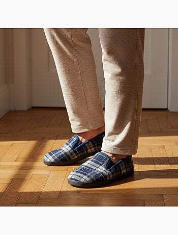 Zapatillas de casa charentaisas hombre forradas cuadros escoceses antideslizantes ozabi