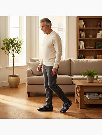 Zapatillas de casa charentaisas hombre forradas cuadros escoceses antideslizantes ozabi