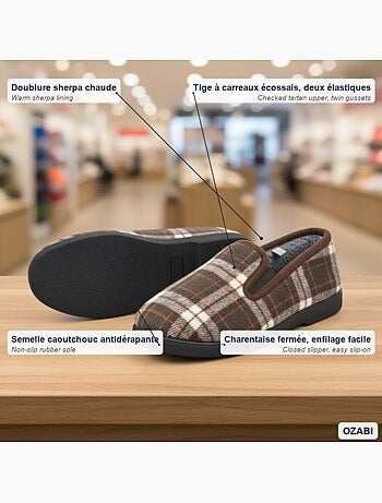 Zapatillas de casa charentaisas hombre forradas cuadros escoceses antideslizantes ozabi