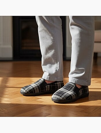 Zapatillas de casa charentaisas hombre forradas cuadros escoceses antideslizantes ozabi