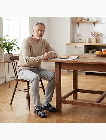 Zapatillas de casa charentaisas hombre forradas cuadros escoceses antideslizantes ozabi