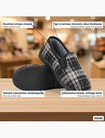 Zapatillas de casa charentaisas hombre forradas cuadros escoceses antideslizantes ozabi