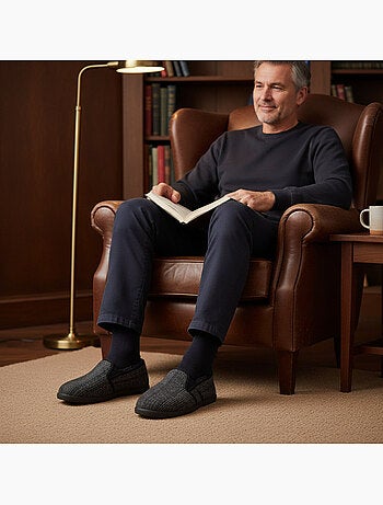 Zapatillas de casa charentaises hombre forradas ozabi, caña textil a cuadros