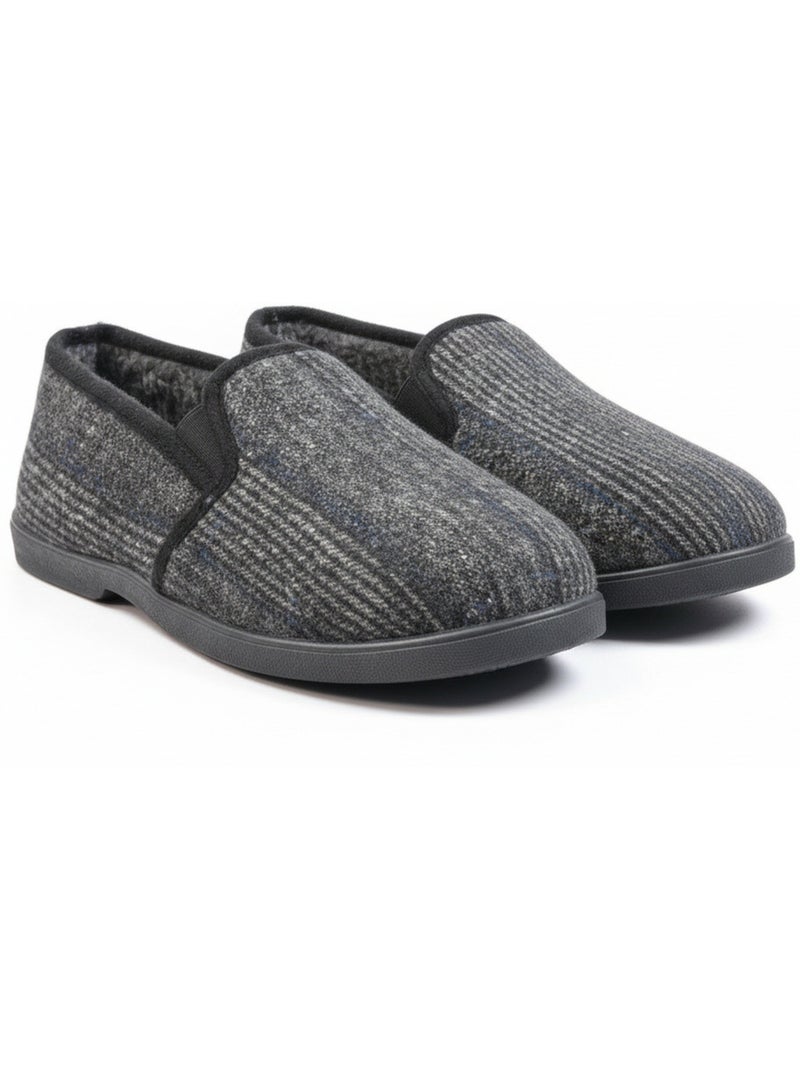 Zapatillas de casa charentaises hombre forradas ozabi, caña textil a cuadros Azul antracita - Kiabi