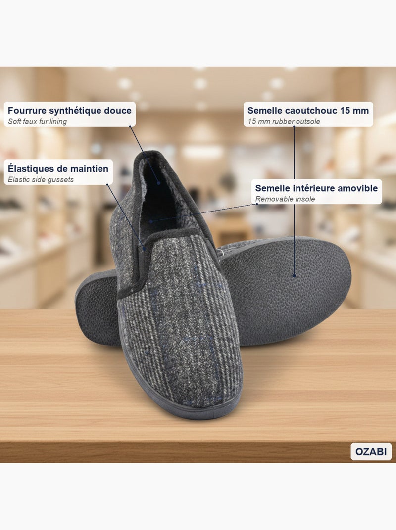 Zapatillas de casa charentaises hombre forradas ozabi, caña textil a cuadros Azul antracita - Kiabi