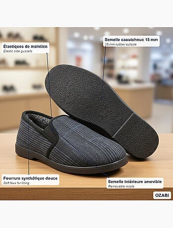 Zapatillas de casa charentaises hombre forradas ozabi, caña textil a cuadros