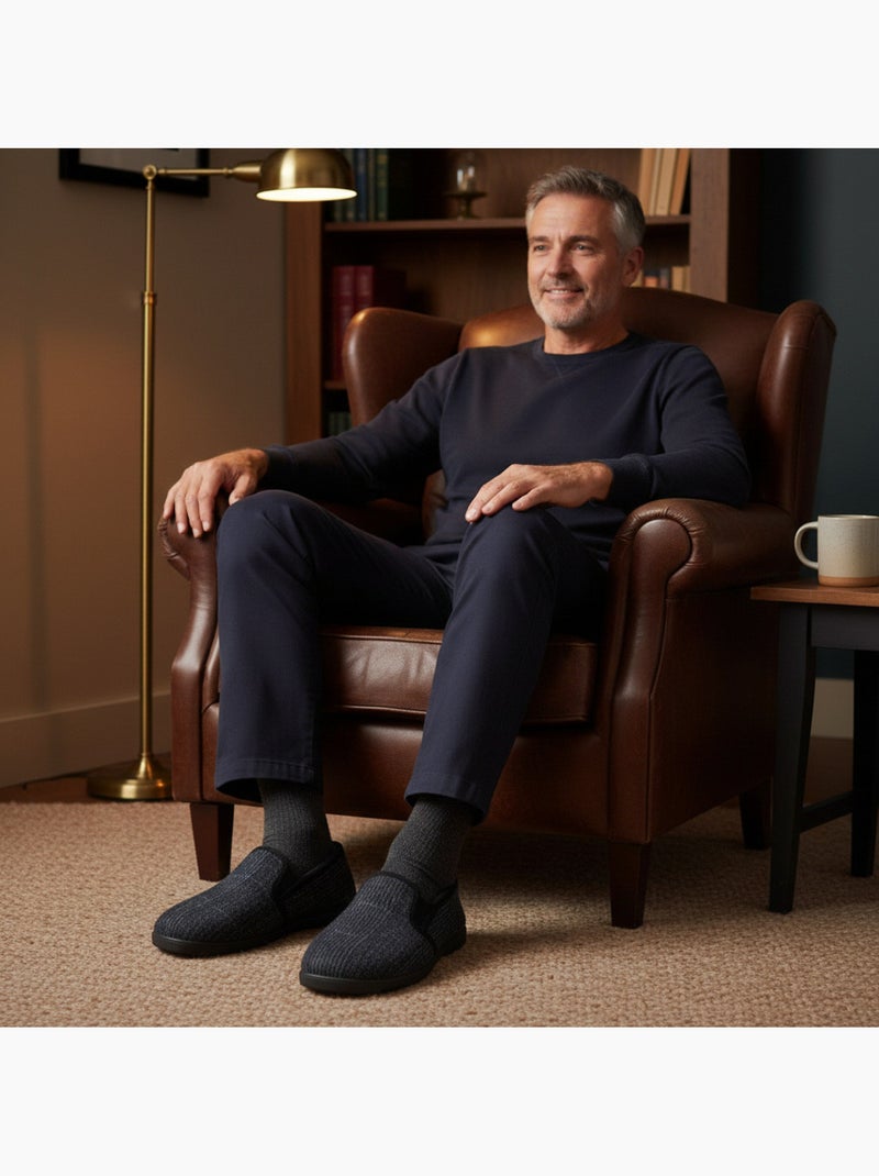 Zapatillas de casa charentaises hombre forradas ozabi, caña textil a cuadros Azul marino - Kiabi