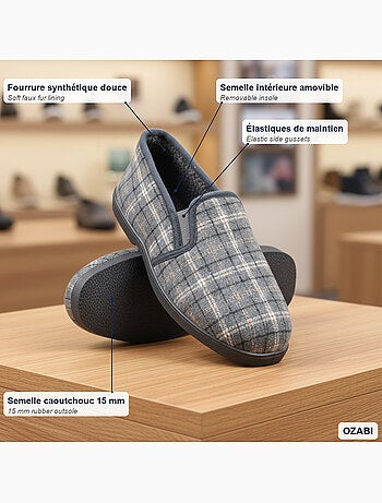 Zapatillas de casa charentaises hombre forradas ozabi, caña textil a cuadros