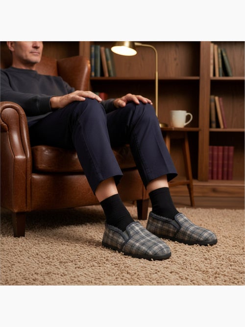 Zapatillas de casa charentaises hombre forradas ozabi, caña textil a cuadros - Kiabi Zapatillas de casa charentaises hombre forradas ozabi, caña textil a cuadros - Kiabi