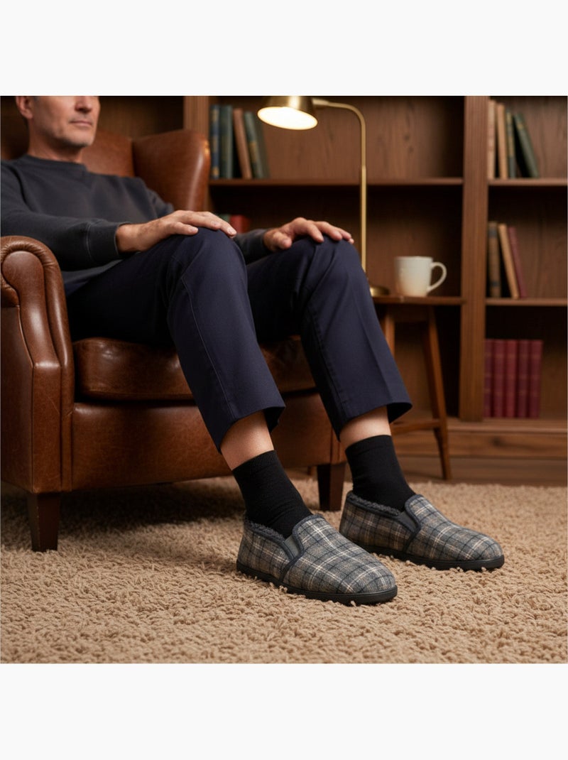 Zapatillas de casa charentaises hombre forradas ozabi, caña textil a cuadros Gris - Kiabi