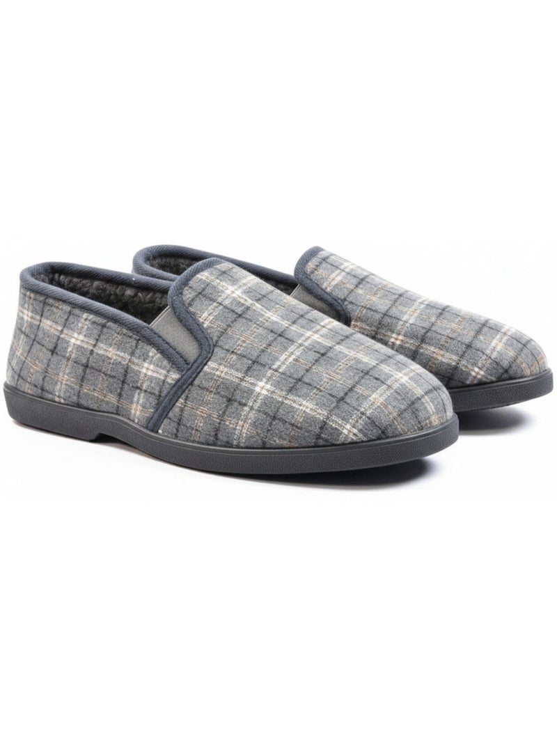Zapatillas de casa charentaises hombre forradas ozabi, caña textil a cuadros Gris - Kiabi