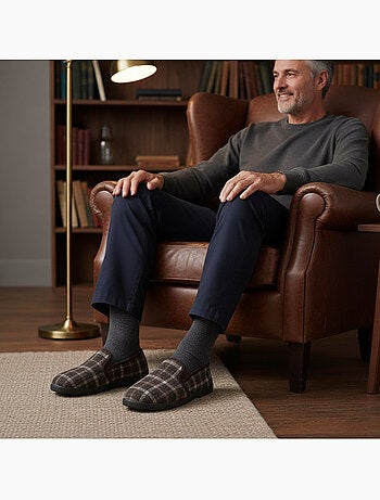 Zapatillas de casa charentaises hombre forradas ozabi, caña textil a cuadros
