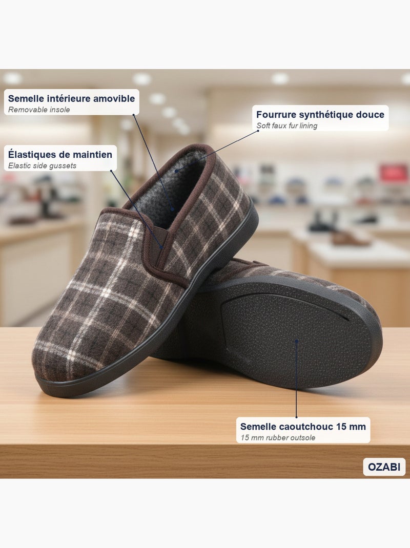 Zapatillas de casa charentaises hombre forradas ozabi, caña textil a cuadros Marrón - Kiabi