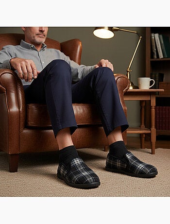 Zapatillas de casa charentaises hombre forradas ozabi, caña textil a cuadros