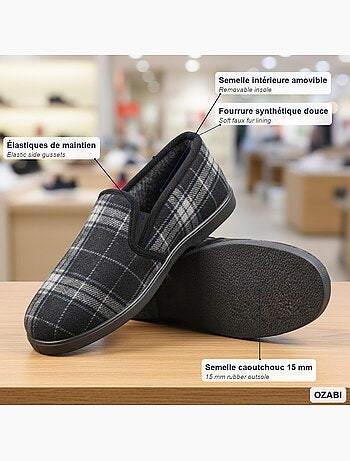 Zapatillas de casa charentaises hombre forradas ozabi, caña textil a cuadros