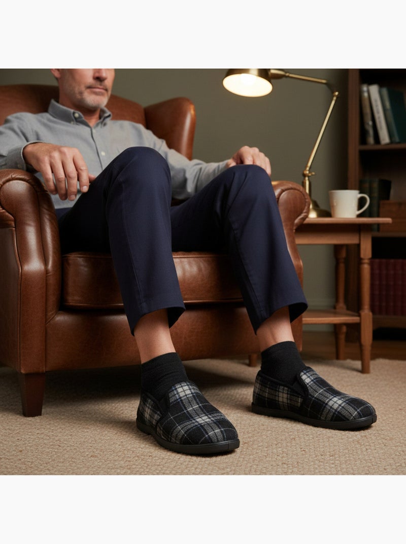 Zapatillas de casa charentaises hombre forradas ozabi, caña textil a cuadros Negro - Kiabi