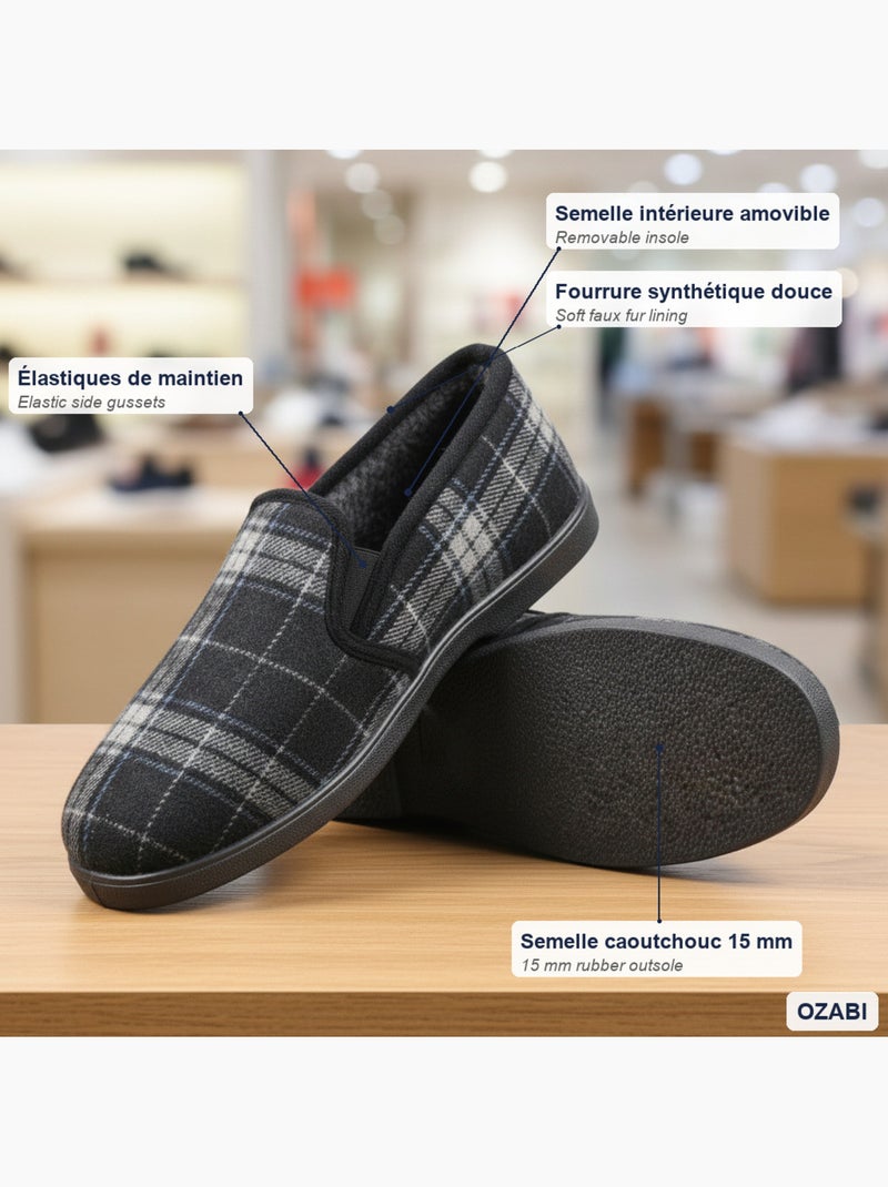 Zapatillas de casa charentaises hombre forradas ozabi, caña textil a cuadros Negro - Kiabi