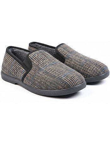 Zapatillas de casa charentaises hombre forradas ozabi, caña textil a cuadros