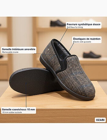 Zapatillas de casa charentaises hombre forradas ozabi, caña textil a cuadros