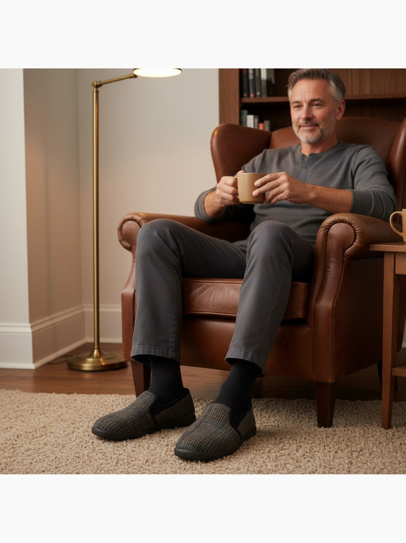 Zapatillas de casa charentaises hombre forradas ozabi, caña textil a cuadros Tiza - Kiabi