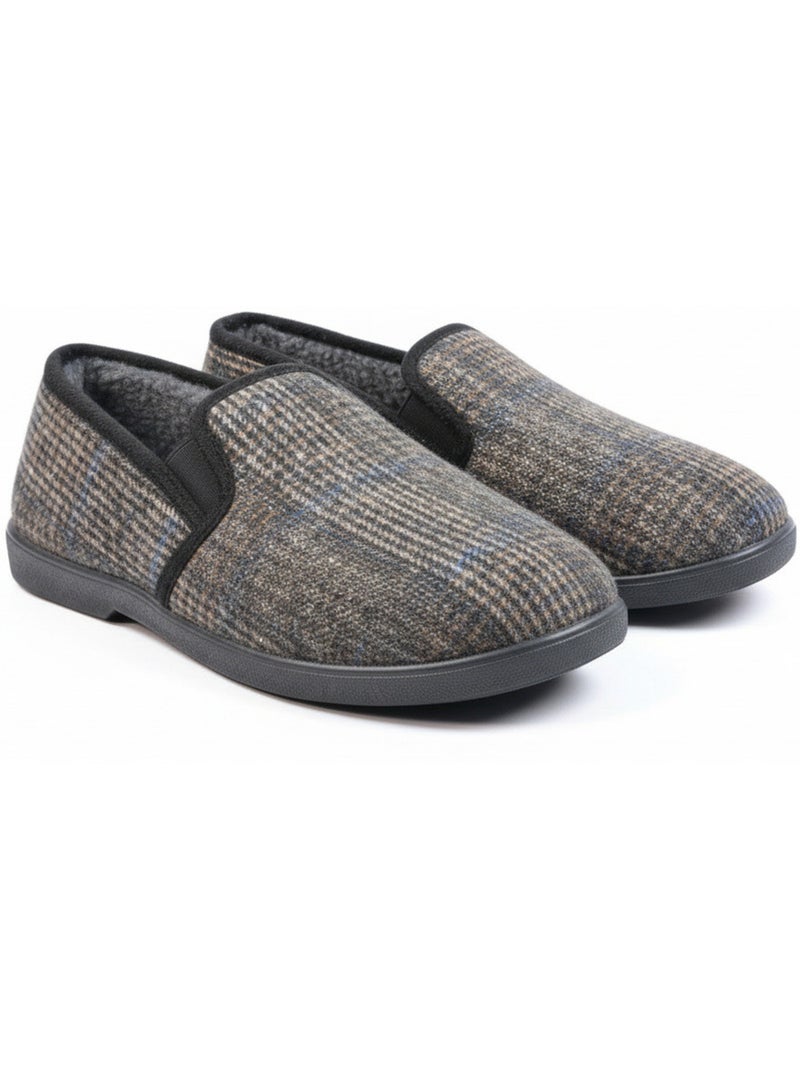 Zapatillas de casa charentaises hombre forradas ozabi, caña textil a cuadros Tiza - Kiabi