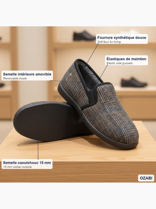 Zapatillas de casa charentaises hombre forradas ozabi, caña textil a cuadros - Kiabi Zapatillas de casa charentaises hombre forradas ozabi, caña textil a cuadros - Kiabi