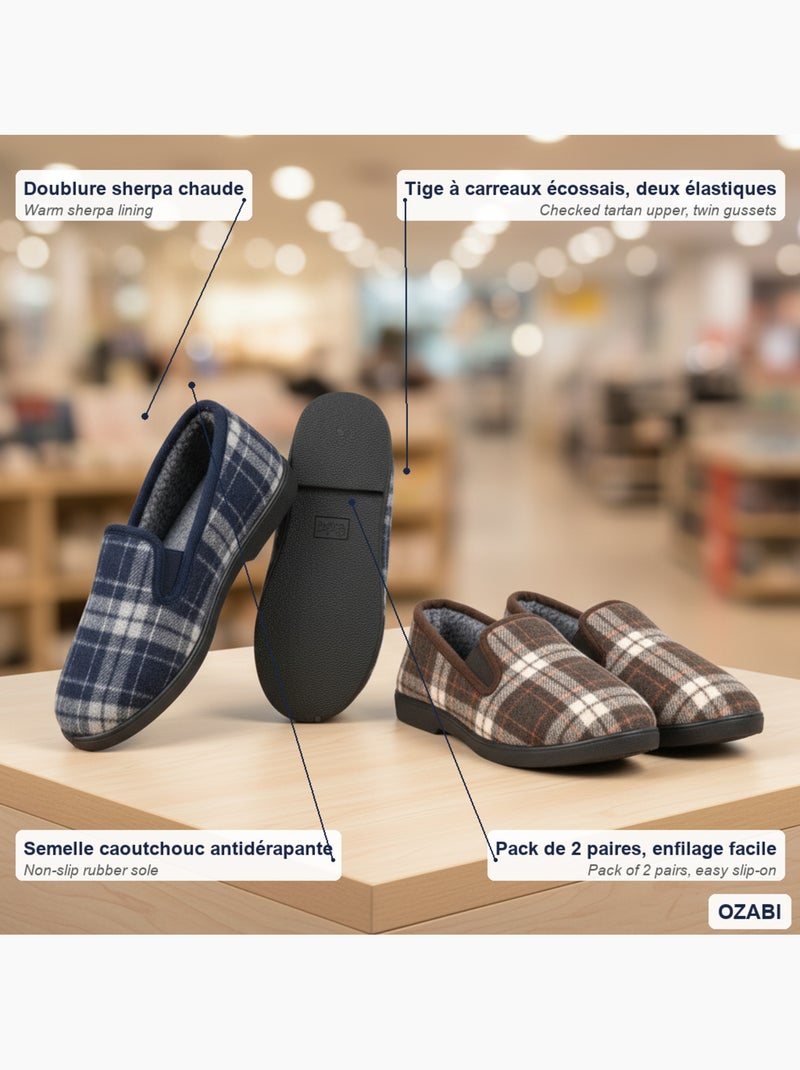 Zapatillas de casa charentaises hombre ozabi pack de 2 pares suela antideslizante Azul Marrón - Kiabi