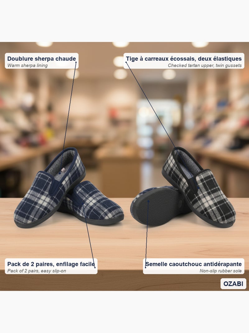 Zapatillas de casa charentaises hombre ozabi pack de 2 pares suela antideslizante Azul Negro - Kiabi
