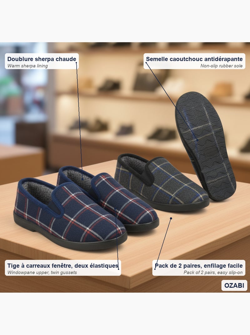 Zapatillas de casa charentaises hombre ozabi pack de 2 pares suela antideslizante Azul Rojo Negro - Kiabi