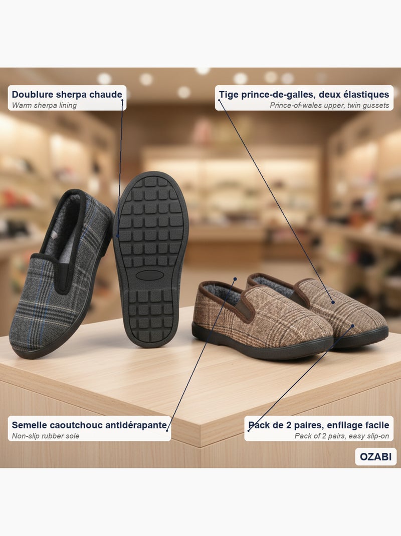 Zapatillas de casa charentaises hombre ozabi pack de 2 pares suela antideslizante Marrón/Multicolor - Kiabi