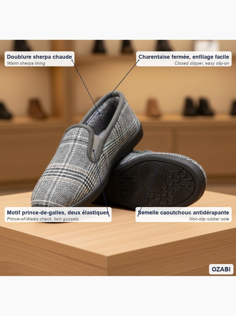 Zapatillas de casa charentaises hombre ozabi prince-de-galles antideslizantes Gris - Kiabi