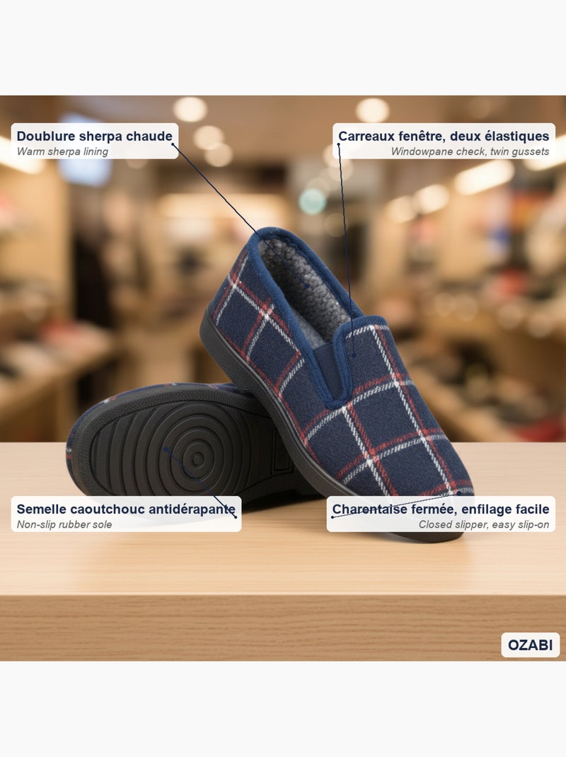 Zapatillas de casa charentaisias hombre forradas cuadros antideslizantes ozabi Azul marino - Kiabi