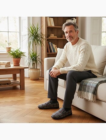 Zapatillas de casa charentaisias hombre forradas cuadros antideslizantes ozabi