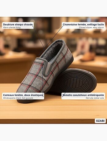 Zapatillas de casa charentaisias hombre forradas cuadros antideslizantes ozabi