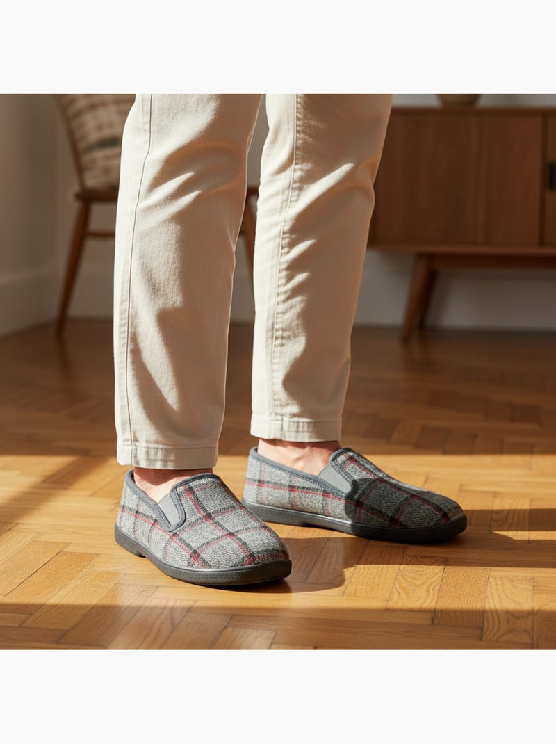 Zapatillas de casa charentaisias hombre forradas cuadros antideslizantes ozabi Gris - Kiabi