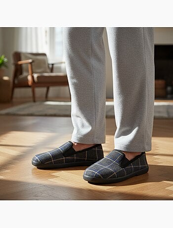 Zapatillas de casa charentaisias hombre forradas cuadros antideslizantes ozabi