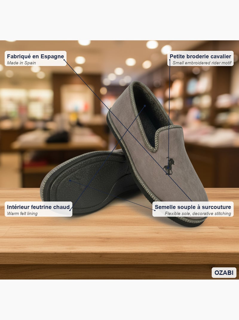 Zapatillas de casa charentesas hombre ozabi bordado fantasía Gris ratón - Kiabi