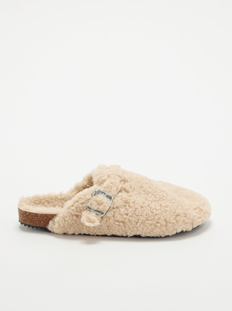 Zapatillas de casa con efecto borreguito y hebilla Beige - Kiabi