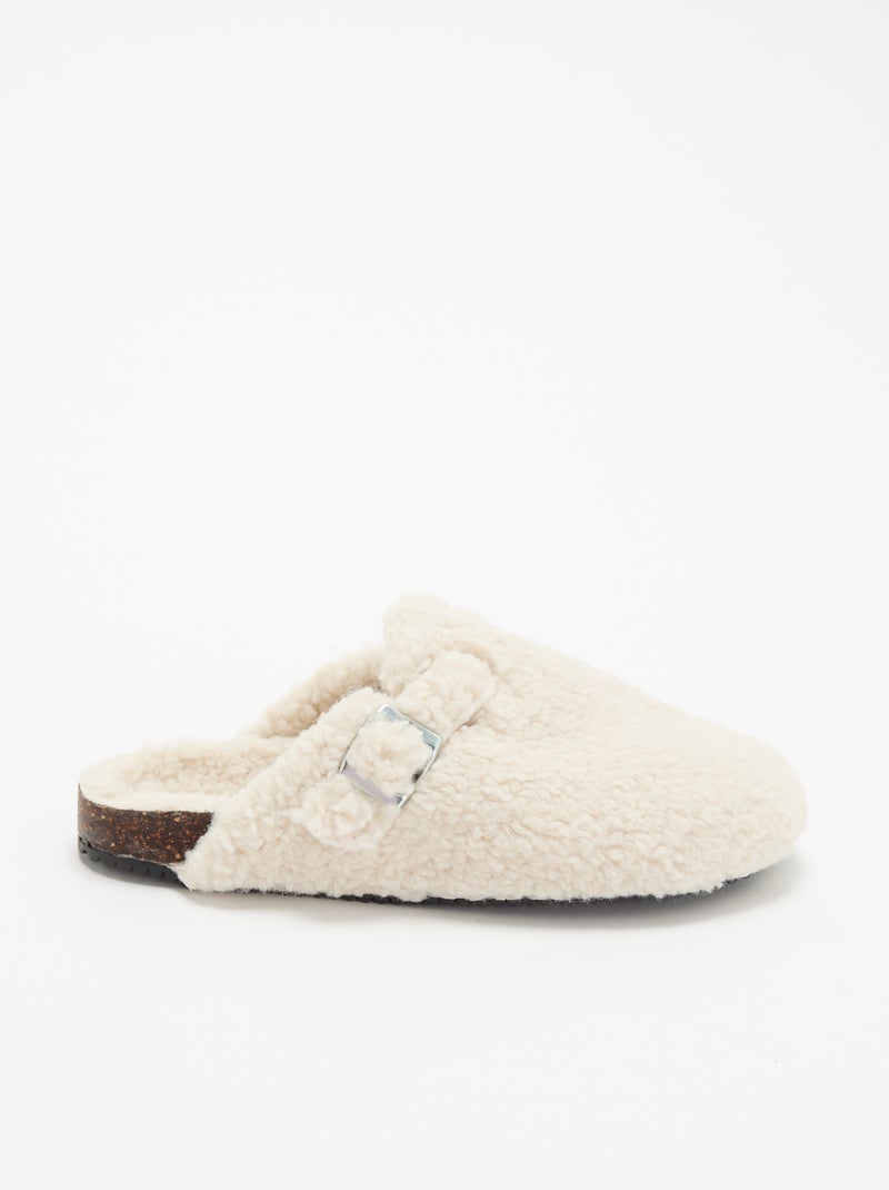 Zapatillas de casa con efecto borreguito y hebilla Blanco - Kiabi