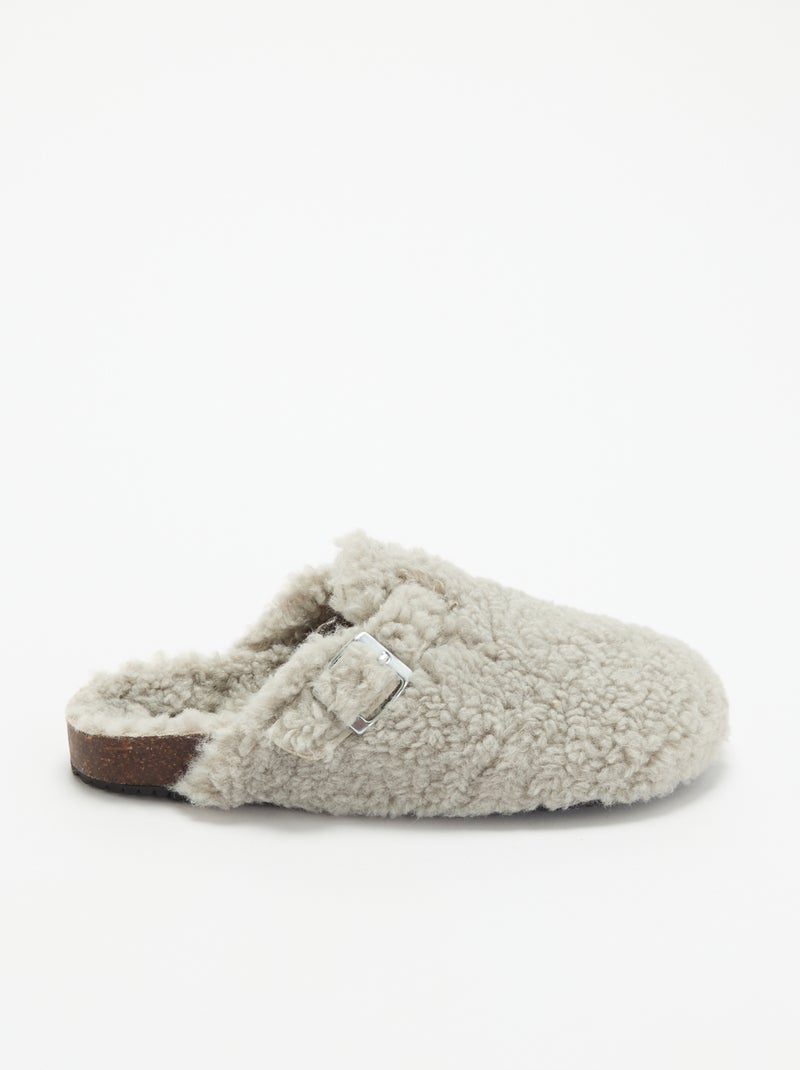 Zapatillas de casa con efecto borreguito y hebilla Gris - Kiabi