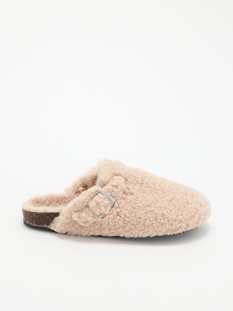Zapatillas de casa con efecto borreguito y hebilla Rosa - Kiabi