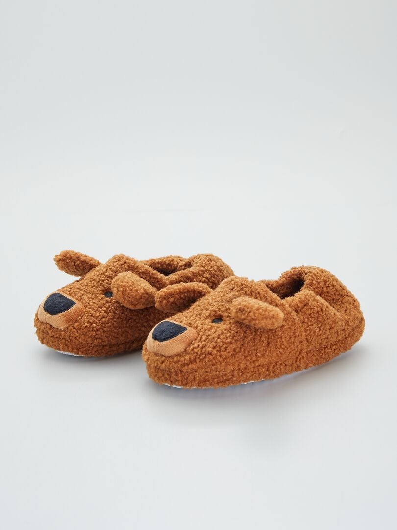 Zapatillas de casa de borreguito estilo perro MARRON - Kiabi