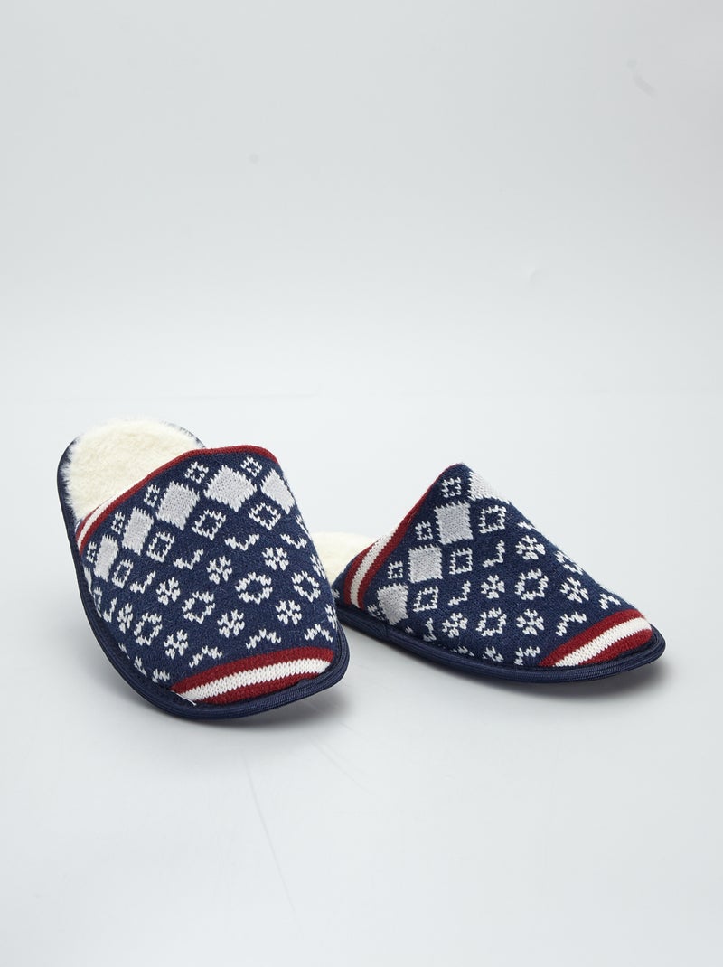 Zapatillas de casa de punto forradas azul navy - Kiabi