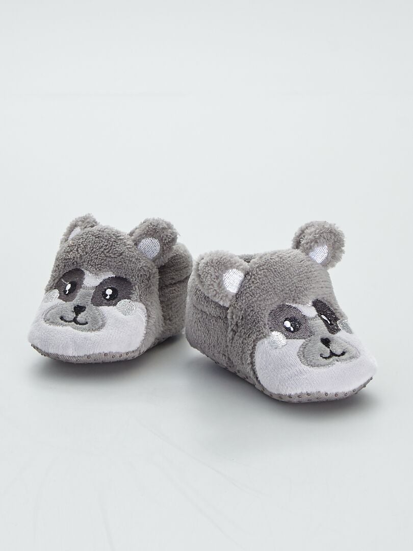 Zapatillas de casa de punto suave 'panda' gris - Kiabi