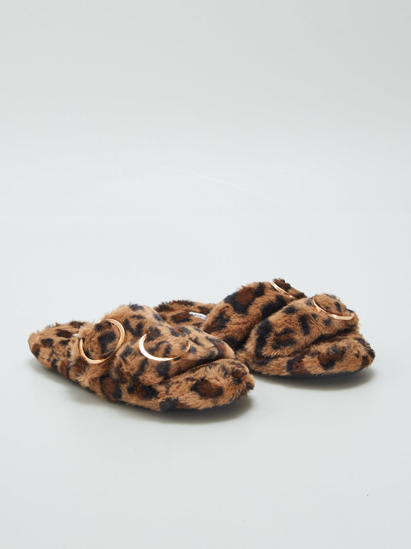 Zapatillas de casa de tejido de leopardo BEIGE - Kiabi
