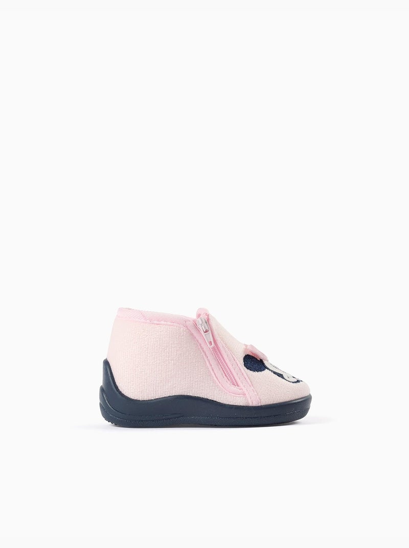 Zapatillas de casa de terciopelo con bordado de Minnie Rosa claro - Kiabi